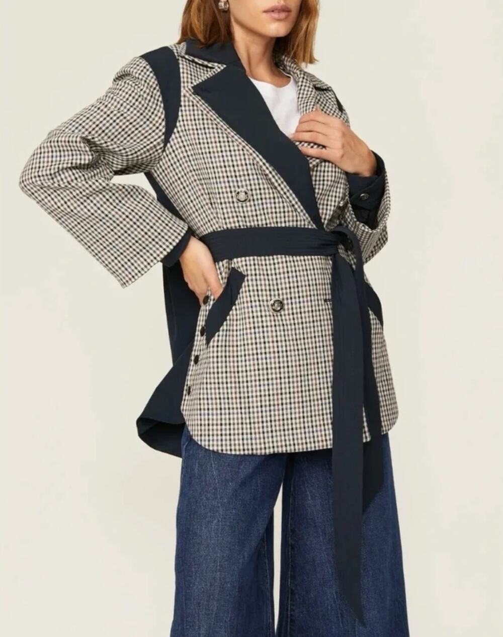 Veronica Beard Toral Grey Navy Blue Double Breasted Colorblock Jacket XS